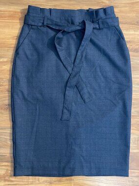 Banana Republic Skirt Women Sz 0 Blue Plaid Belted Pencil Skirt Office